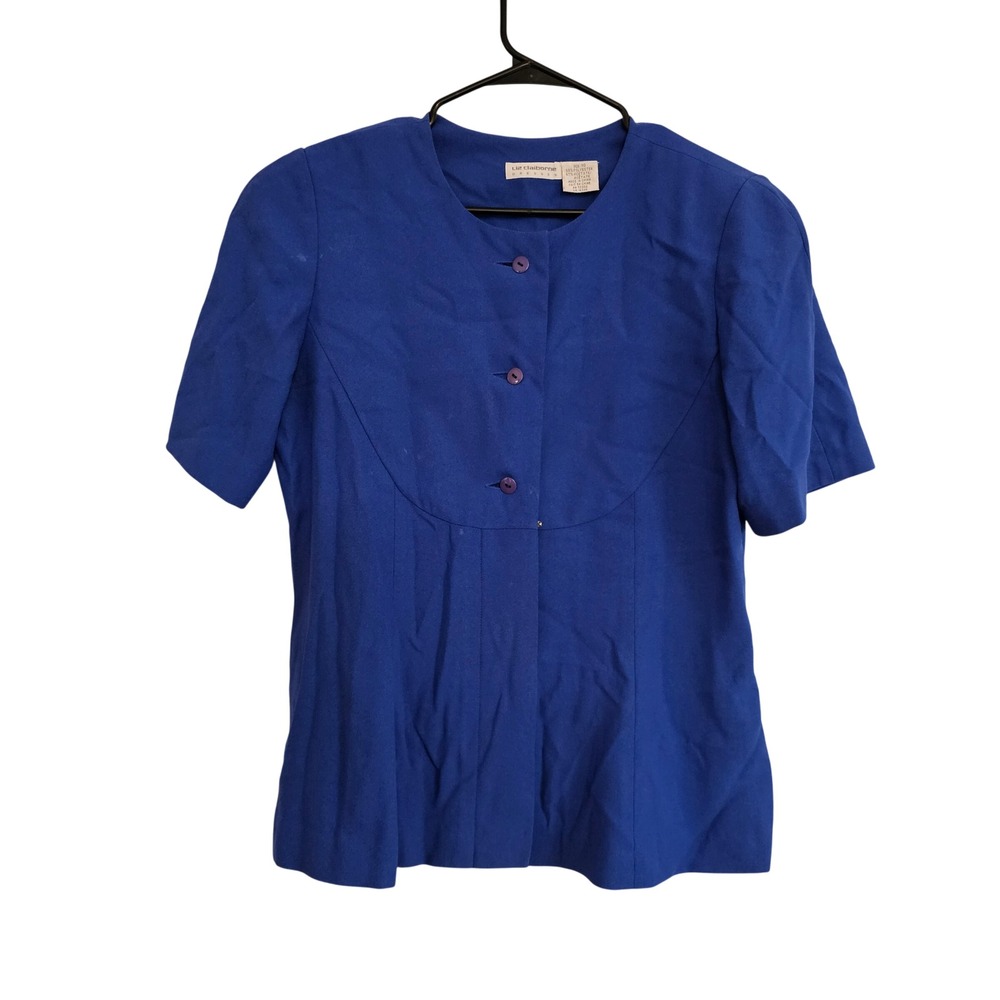 Liz Claiborne Blue Short Sleeve Button Front Blazer Jacket Womens Size 10